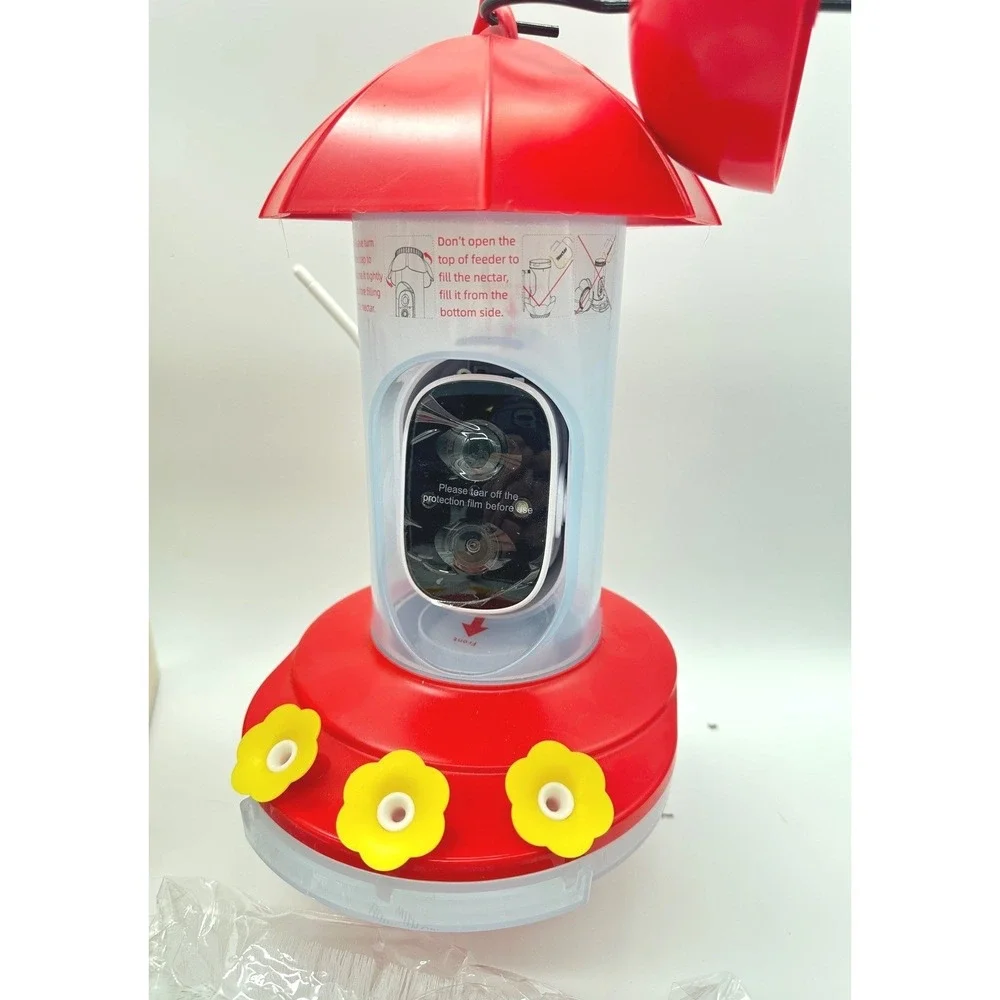 LongPlus Smart Hummingbird Feeder G01 Red Solar Powered Camera 20oz Ant Proof